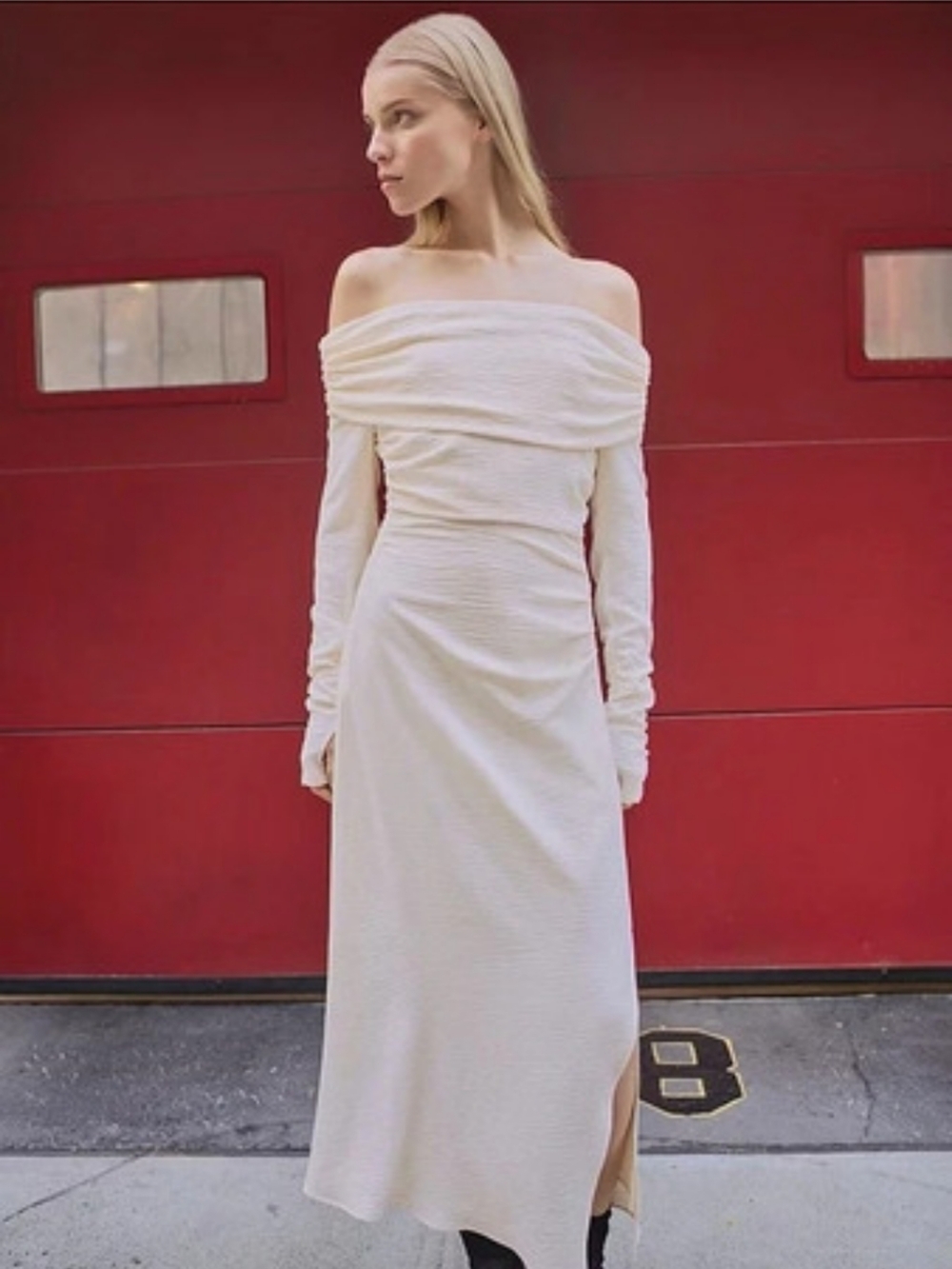 Mango Off-the-Shoulder Draped Dress Maxi Dress in White Size Medium